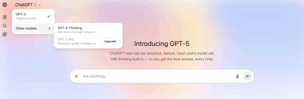 ChatGPT GPT-5の画面